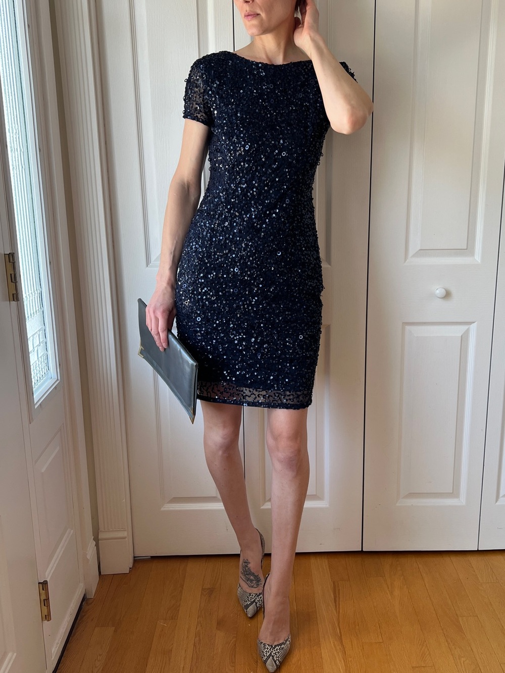 Adrianna Papell Sequin Scoop-Back Cocktail Dress